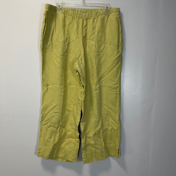 J.Jill Pants - J.Jill Womens Medium Green 100% Linen Elastic Waist Crop Wide Leg Pants